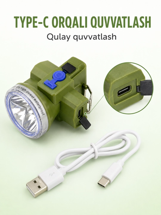 Bosh fonari OKGO FA-168, 20 W, qayta quvvatlanadigan, bosh tasmali, qutisi bilan