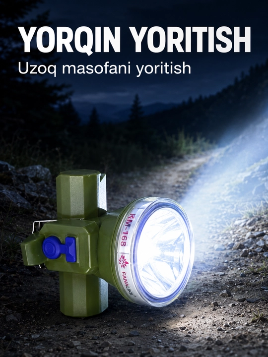 Bosh fonari OKGO FA-168, 20 W, qayta quvvatlanadigan, bosh tasmali, qutisi bilan