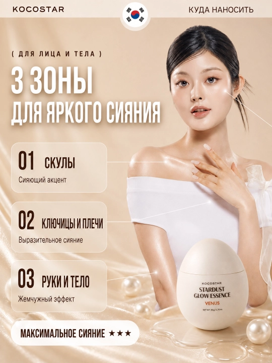 Сияющая эссенция для лица и тела с эффектом блеска KOCOSTAR