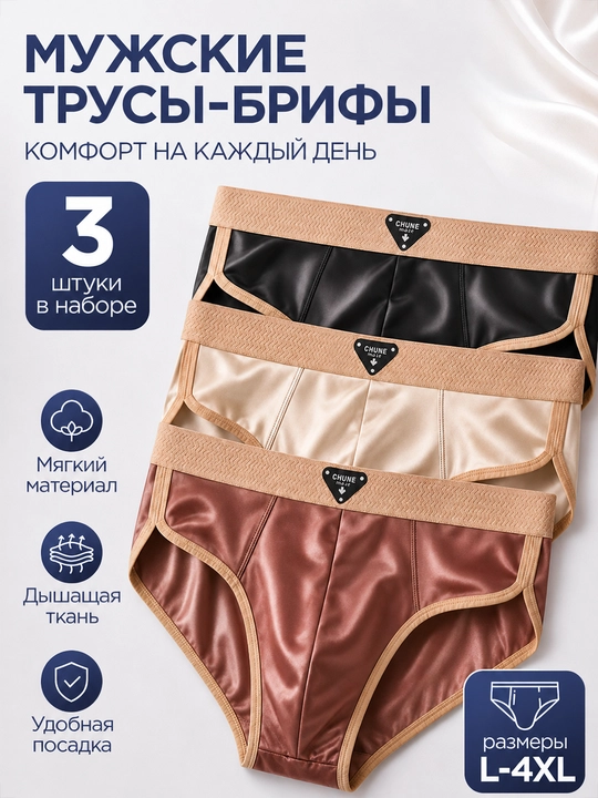 Мужские трусы-брифы Ice Silk, набор 3 шт - 