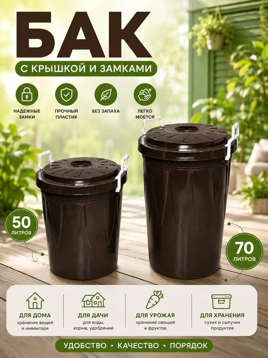 Qopqoqli plastik bak 50 L / 70 L - 
