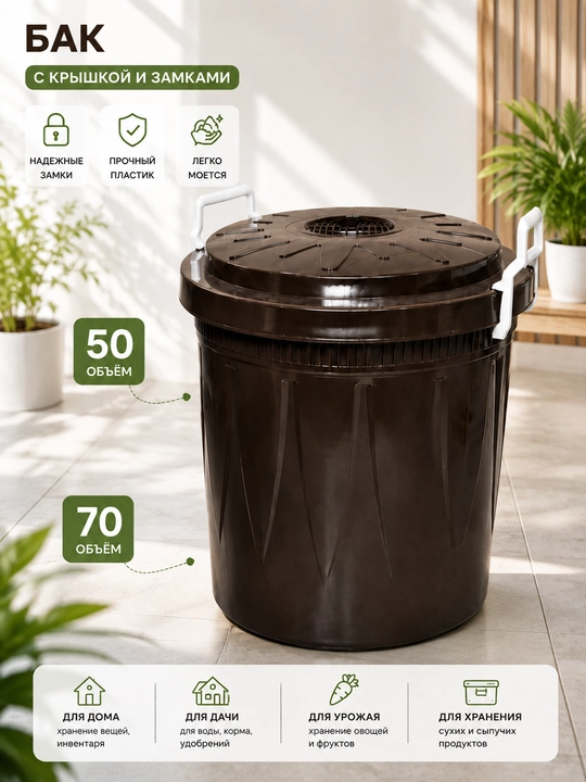 Tutqichli va qopqoqli plastik bak 50/70 L - 