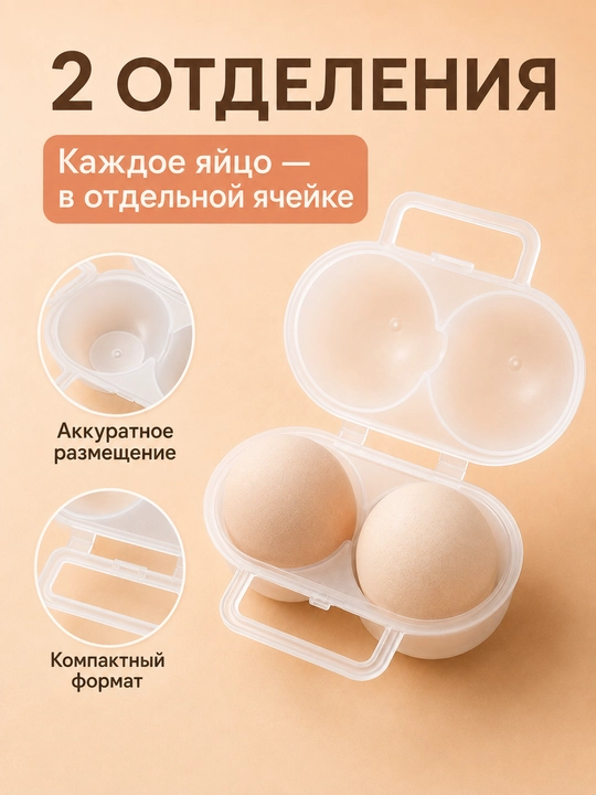 Контейнер для хранения и переноски яиц на 2 штуки с ручкой