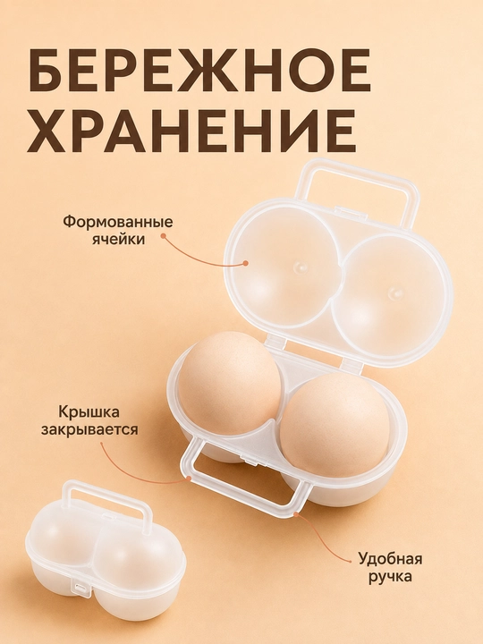 Контейнер для хранения и переноски яиц на 2 штуки с ручкой