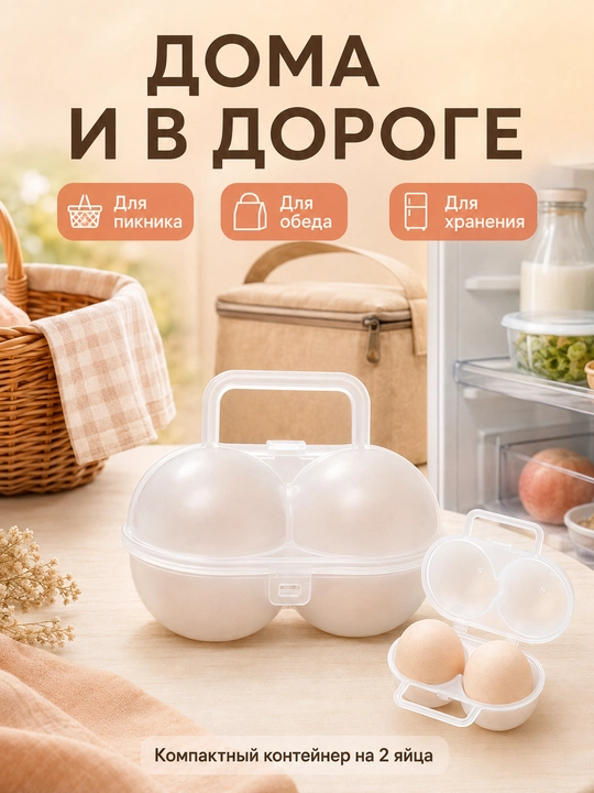 Контейнер для хранения и переноски яиц на 2 штуки с ручкой