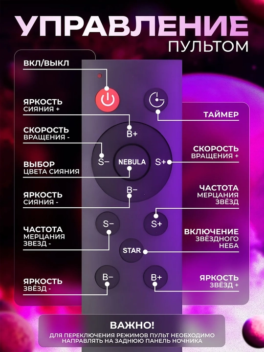 Yulduzli osmon proyektori Astronavt RGB pultli tungi chiroq