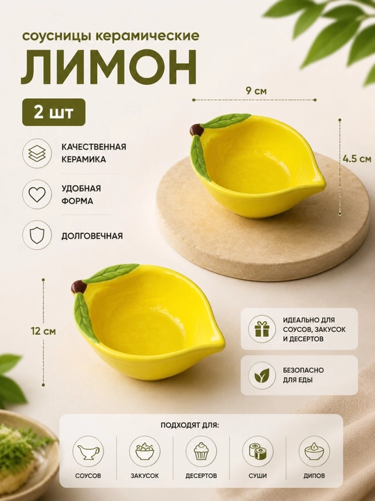 Соусницы керамические "Лимон, 2 шт - 