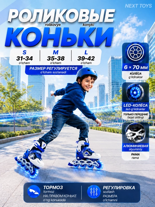 Bolalar va kattalar uchun rolikli konki, sozlanadigan, faol dam olish uchun va sport uchun - 