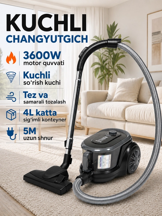 Changyutgich BOSH, quvvatli 3600W, innovatsion siklonli, teleskopik quvurli, HEPA filtr - 