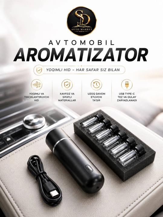 Автомобильный ароматизатор, комплект с 6 ароматами, USB Type-C - 