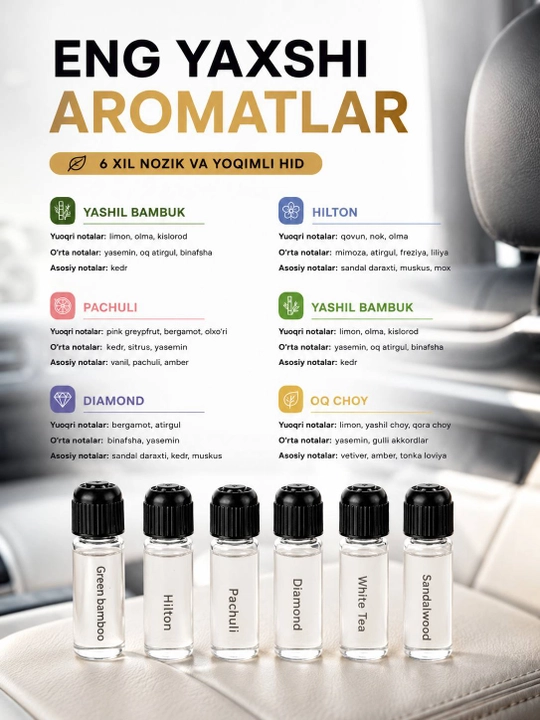 Автомобильный ароматизатор, комплект с 6 ароматами, USB Type-C