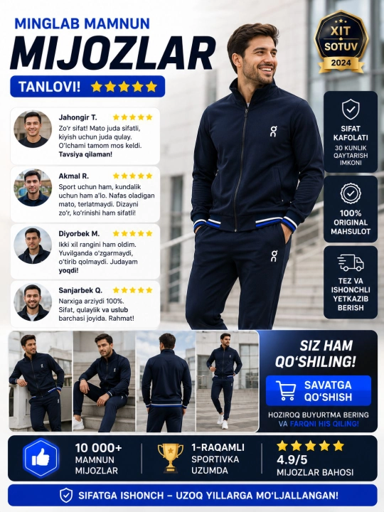 Erkaklar sport kostyumi, sportivka, ikki qismli to'plam, olimpiyka va shim