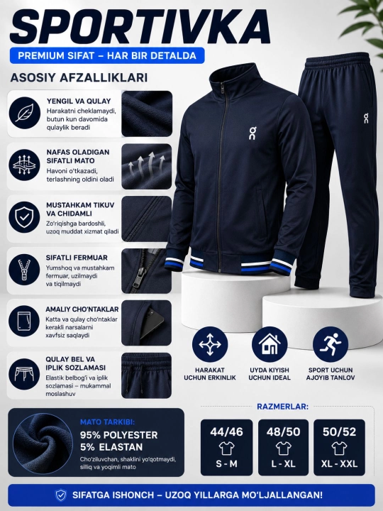 Erkaklar sport kostyumi, sportivka, ikki qismli to'plam, olimpiyka va shim