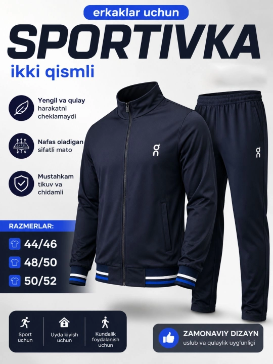 Erkaklar sport kostyumi, sportivka, ikki qismli to'plam, olimpiyka va shim - 