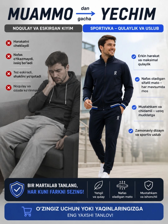 Erkaklar sport kostyumi, sportivka, ikki qismli to'plam, olimpiyka va shim