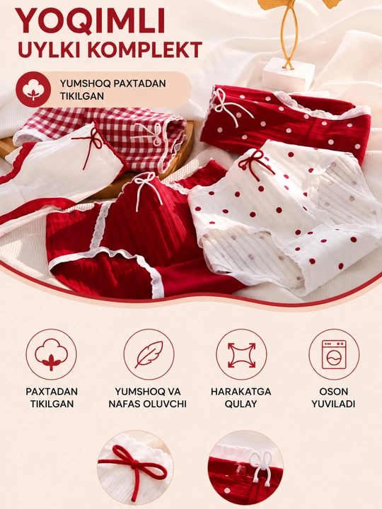 Ayollar ichki kiyimi, trusik slipi, to'plamda 5 dona