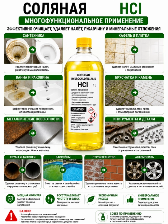 Xlorid  HCl 1 L — kuchli tozalash vositasi