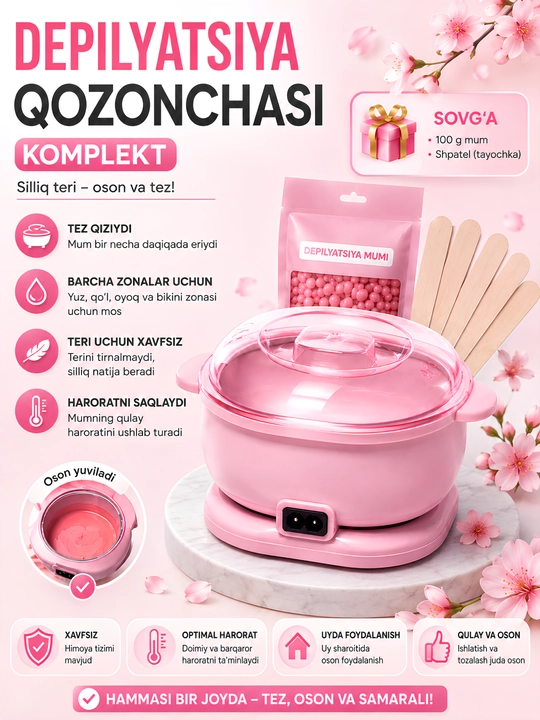 Depilatsiya uchun silikon qozon granulali sovg‘a - 
