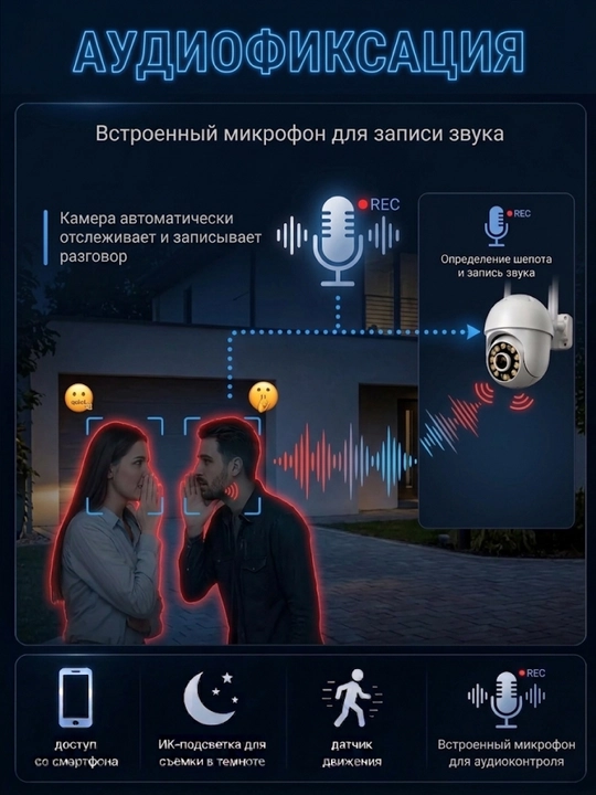 WiFi камера видеонаблюдения 5G 1080P IP66 с датчиком движения, 4 камеры и регистратор
