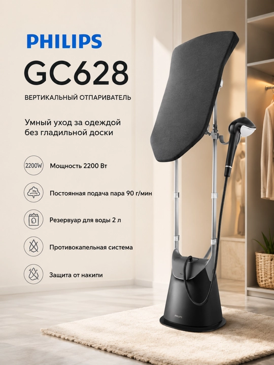 Philips kiyimlar uchun vertikal bug‘lagich, kuchli va uzluksiz bug‘ berish tizimi - 