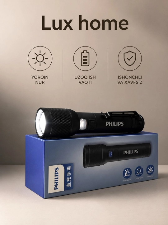 LED-фонарь Philips — зарядка от кабеля, удобен для дома, автомобиля, поездок и отдыха - 