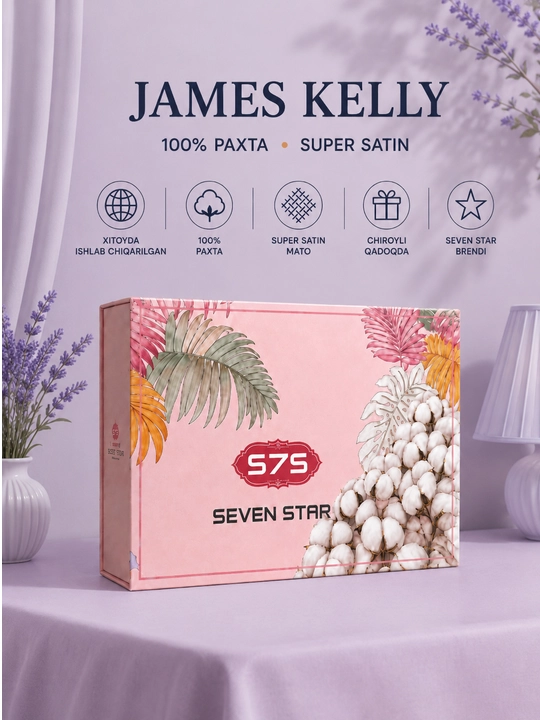 James Kelly 1 va 2 Kishilik Choyshab To‘plami, 100% Paxta Super Satin