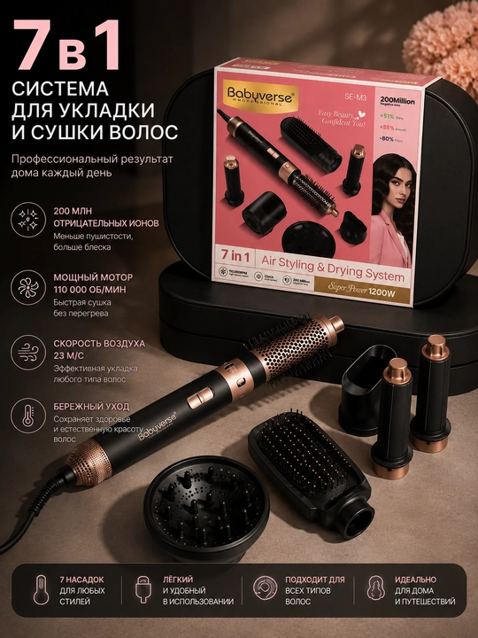 Babyverse / WLEX Professional DAYSON фен-стайлер 5/7 в 1 для укладки волос