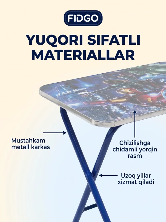 FIDGO stulli bolalar partasi, o‘qish va rasm chizish uchun stol va stul to‘plami