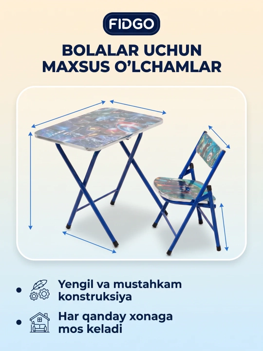 FIDGO stulli bolalar partasi, o‘qish va rasm chizish uchun stol va stul to‘plami