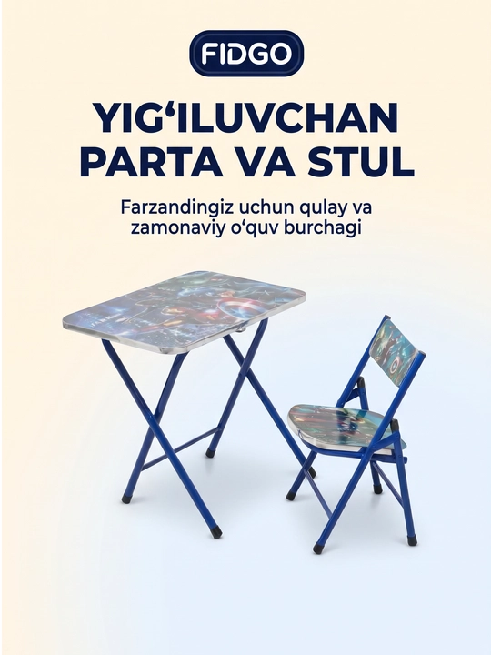 FIDGO stulli bolalar partasi, o‘qish va rasm chizish uchun stol va stul to‘plami