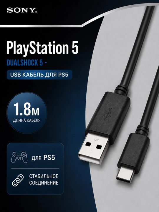 Кабель для зарядки джойстиков PlayStation PS3/PS4/PS5, кабель питания для геймпада - 