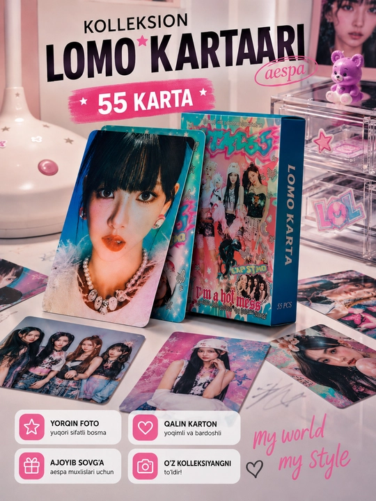 Коллекционные Lomo карты Aespa, 55 штук