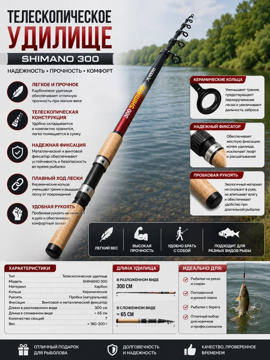 Teleskopik qarmoq Shimano Nexus baliq ovlash uchun, yengil, piknik va sayohatga mos - 