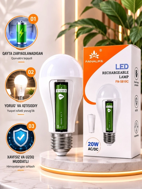 20W LED перезаряжаемая лампа — для дома, офиса и освещения при отключении электричества!