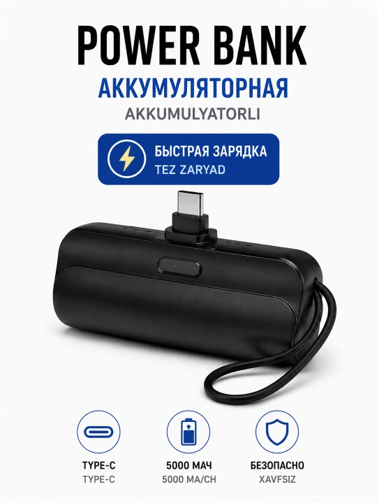 Внешний аккумулятор зарядка Power bank 5000МА 2в1 TYPE-C+Lighting 2 варианта