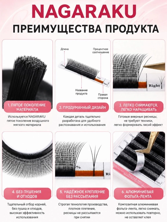 NAGARAKU Air Series qiya 3D kiprik tutamlari, 0,07 mm, C/D, MIX 8–15 mm