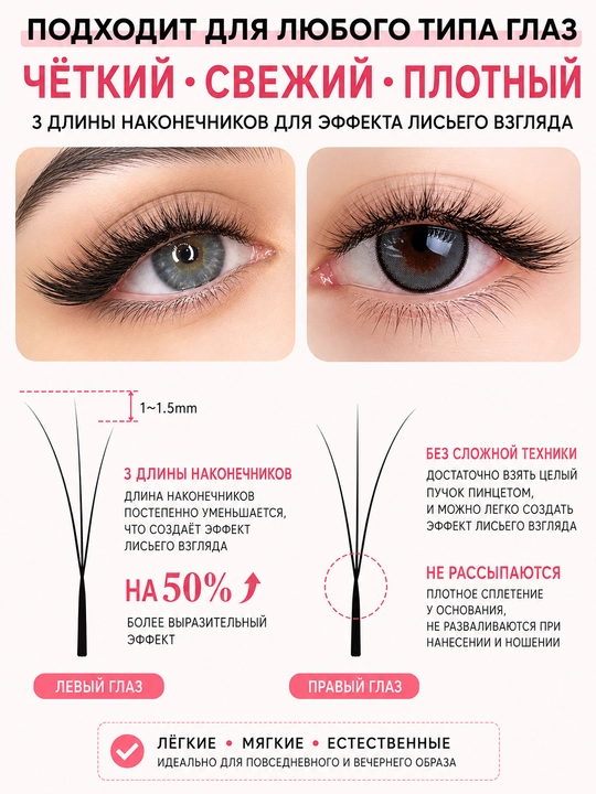 NAGARAKU Air Series qiya 3D kiprik tutamlari, 0,07 mm, C/D, MIX 8–15 mm