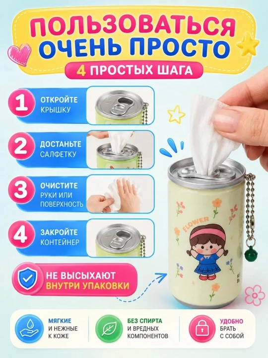 Mini ixcham yo‘l salfetkalari 4 dona