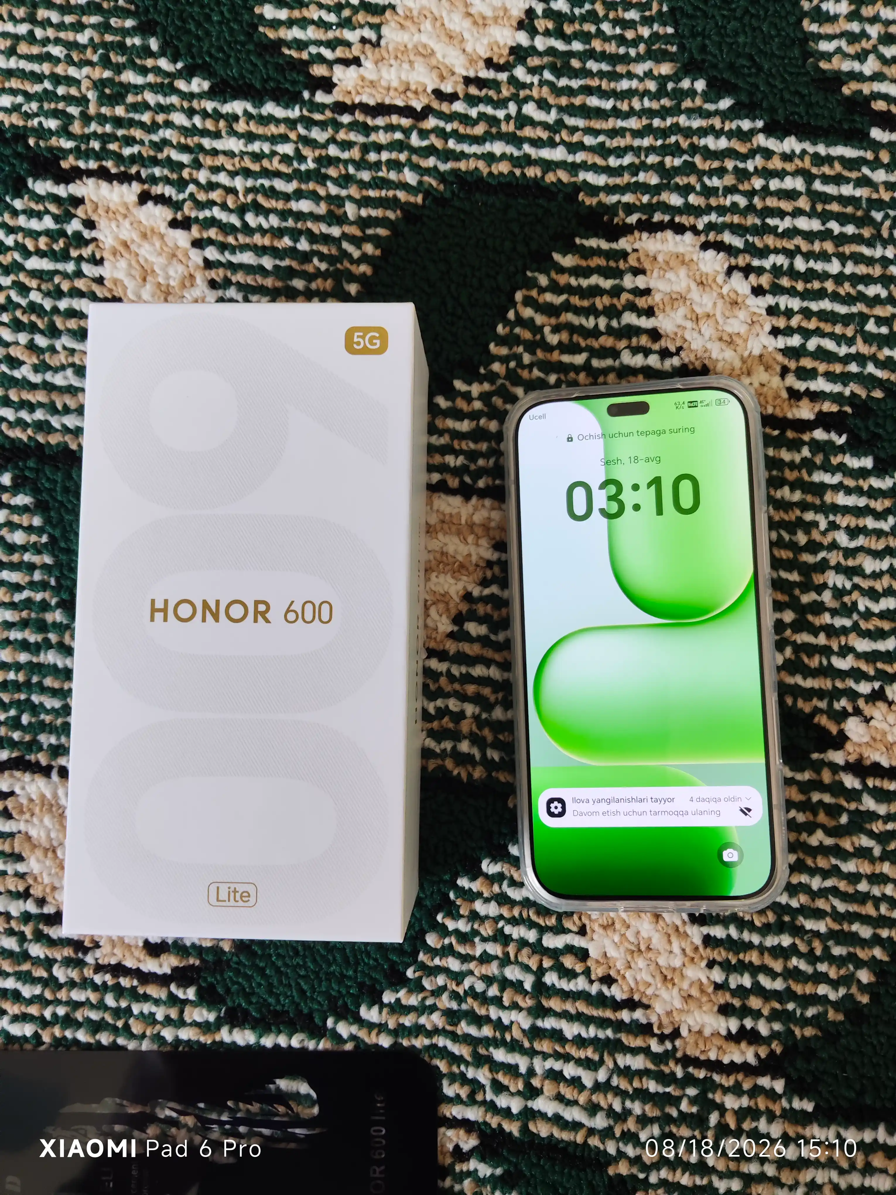 HONOR 600 Lite 5G smartfoni, AMOLED-ekran 1.5K,6520mA/soat 45Vt,108MP AI kamera, 1 yillik kafolat