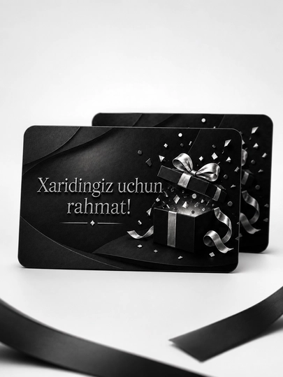“Xaridingiz uchun rahmat” kartochkalari, qora, 86×54 mm - 