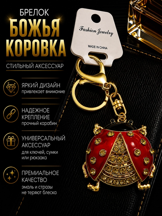 Брелок Божья коровка, со стразами, для ключей, сумки и рюкзака, декоративная подвеска - 
