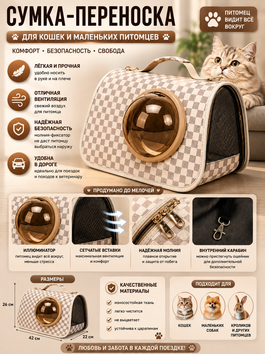 Сумка-переноска для кошек с иллюминатором - 