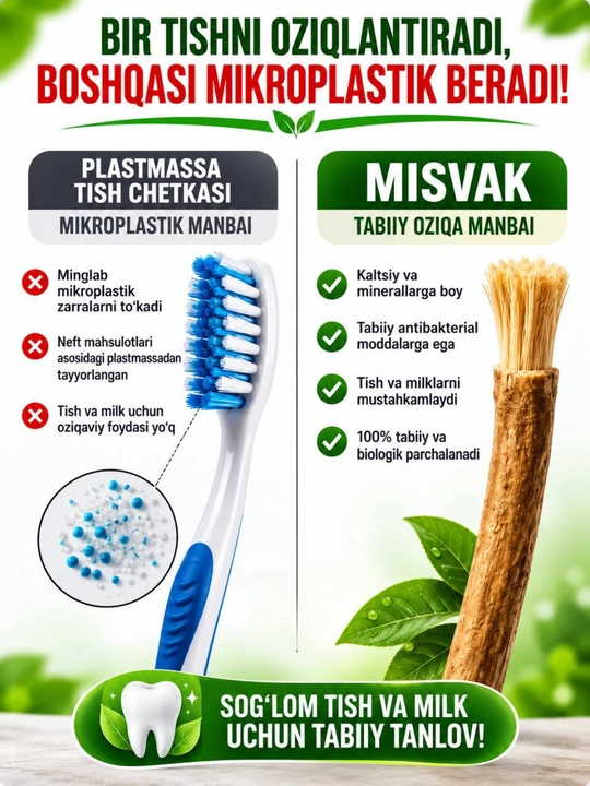 Misvok, sivak, tabiiy tish tayoqchasi, tish parvarishi, og‘iz bo‘shlig‘i gigiyenasi