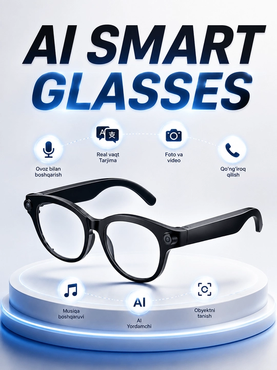 AI Smart Glasses — Sun’iy intellektli aqlli ko‘zoynak, kamera, qo‘ng‘iroq, musiqalar - 