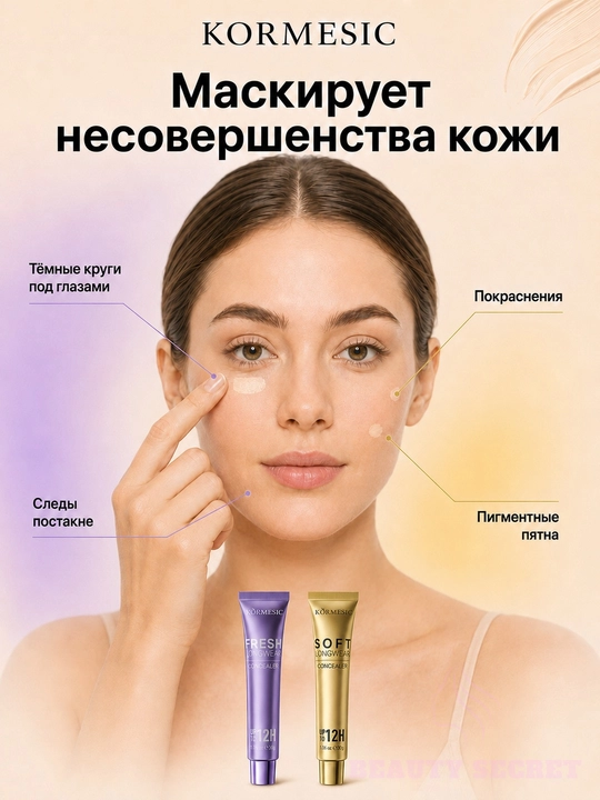 Консилер кремовый KORMESIC для лица и глаз, стойкий до 12 часов, 30 г