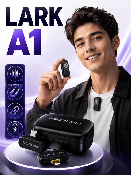 Hollyland LARK A1 - simsiz ilmoqli mikrofon, USB-C + Lightning bilan jihozlangan - 