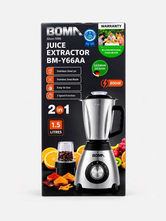 Blender statsionar BOMA 2 in 1, blender+kofemolka, 800Vt, hajmi 1.5 L (BM-Y66AA/BM-806)