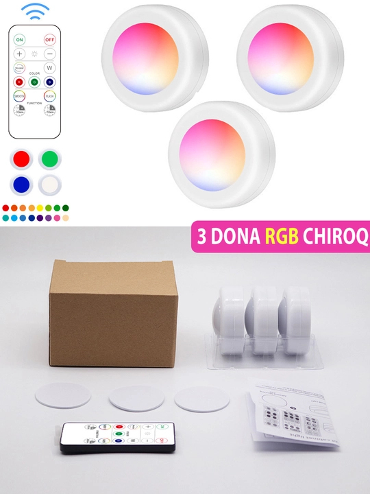 16 ta ish rejimiga ega xona bezagi uchun 3 ta RGB chiroq, masofadan boshqarish pulti - 