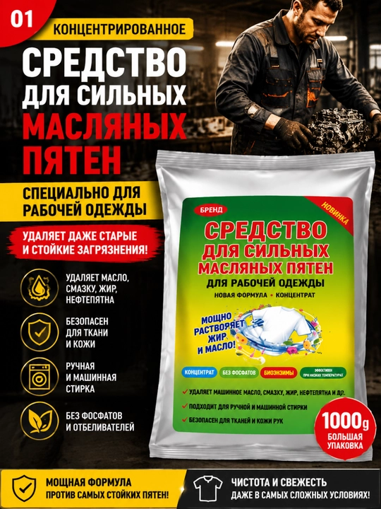 Специальный стиральный порошок, для сильных жировых загрязнений, 1000 г - 