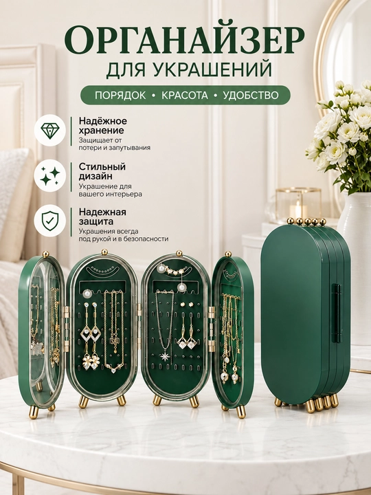 Органайзер для украшений прозрачный с отделениями, шкатулка для бижутерии - 